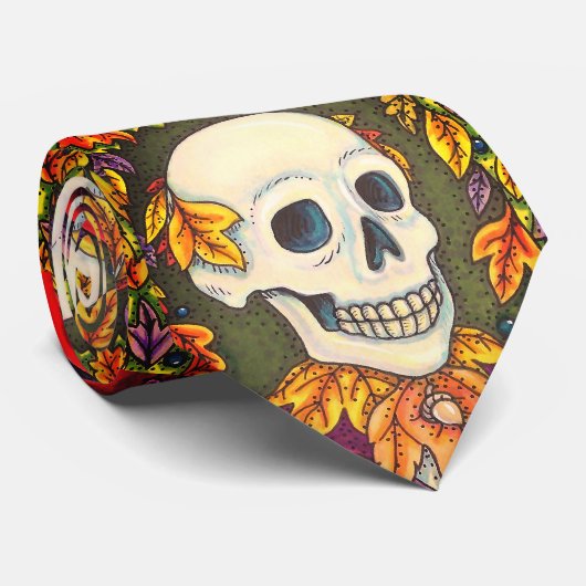 SKELETON PORTRAIT, SKULL, AUTUMN VERLAAT STROPDAS (Opgerold)