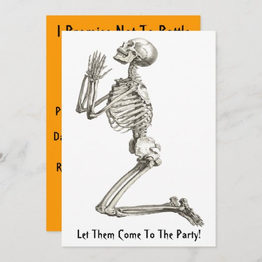 Skeleton Praying Halloween Invitation Kaart (Voorkant / Achterkant)