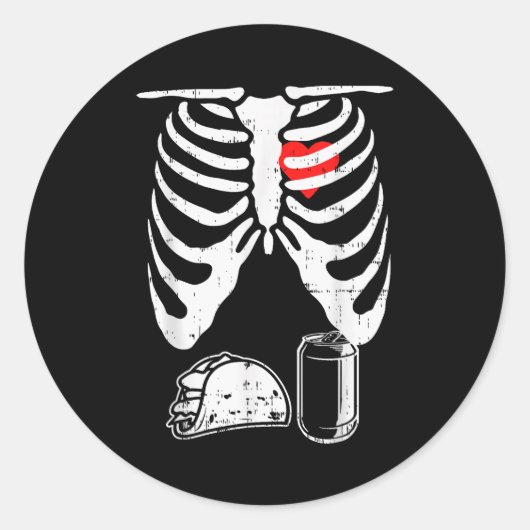 Skeleton Pregnancy Taco Beer Xray Halloween Soon D Ronde Sticker (Voorkant)