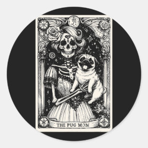Skeleton Pug Mom Tarot Kaart Witchy Vibes P Ronde Sticker