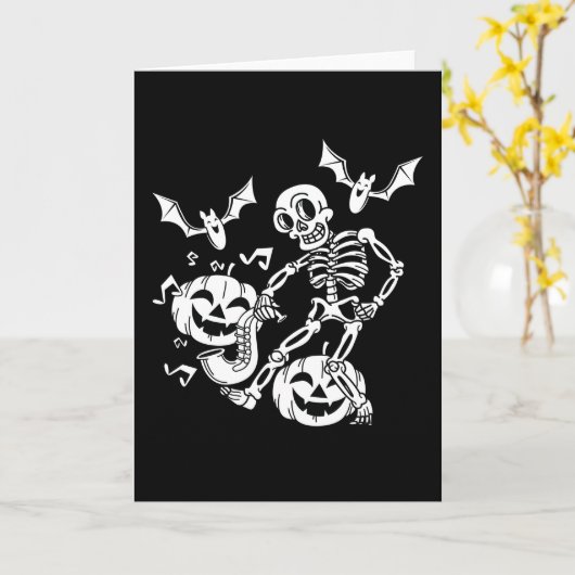Skeleton Pumpkin Bat Dance Funny Halloween Gift Kaart (Gele Bloem)
