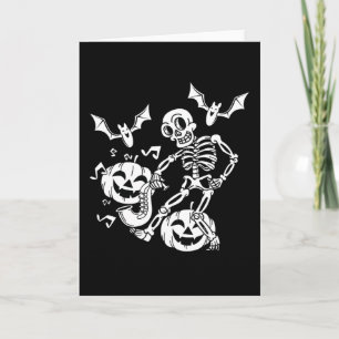 Skeleton Pumpkin Bat Dance Funny Halloween Gift Kaart