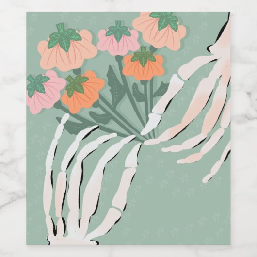 Skeleton Pumpkin Bouquet Halloween Wijn Etiket (Enkel label)