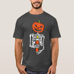 Skeleton Pumpkin Lazy Halloween Costume Scary Jack T-shirt