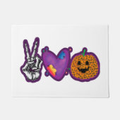 Skeleton Pumpkin Peace Love Halloween Deurmat (Voorkant)