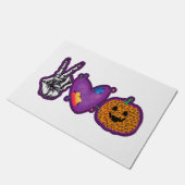 Skeleton Pumpkin Peace Love Halloween Deurmat (Schuin)