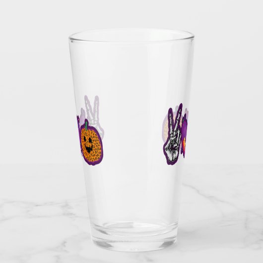 Skeleton Pumpkin Peace Love Halloween Glas (Links)