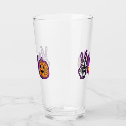 Skeleton Pumpkin Peace Love Halloween Glas (Rechts)