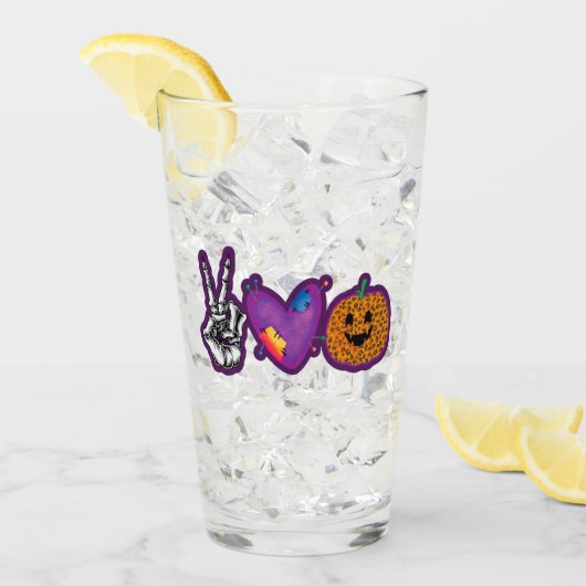 Skeleton Pumpkin Peace Love Halloween Glas (Voorkant ijs)