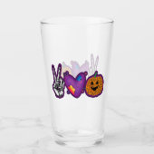 Skeleton Pumpkin Peace Love Halloween Glas (Voorkant)