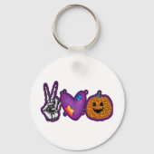 Skeleton Pumpkin Peace Love Halloween Sleutelhanger (Voorkant)