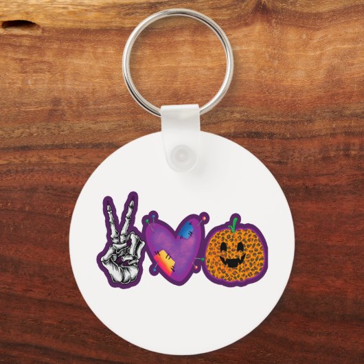 Skeleton Pumpkin Peace Love Halloween Sleutelhanger (Achterkant)