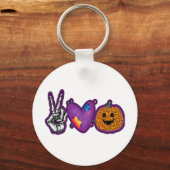 Skeleton Pumpkin Peace Love Halloween Sleutelhanger (Voorkant)
