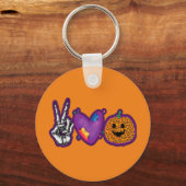 Skeleton Pumpkin Peace Love Halloween Sleutelhanger (Voorkant)