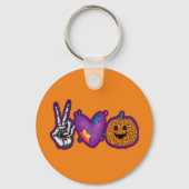 Skeleton Pumpkin Peace Love Halloween Sleutelhanger (Achterkant)