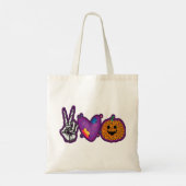 Skeleton Pumpkin Peace Love Halloween Tote Bag (Achterkant)