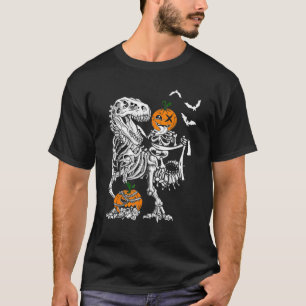 Skeleton Pumpkin Riding Art Dinosaur T Rex Hwe T-shirt