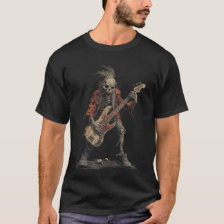 Skeleton Punk Rocker Halloween Bass Guitar Rock N  T-shirt