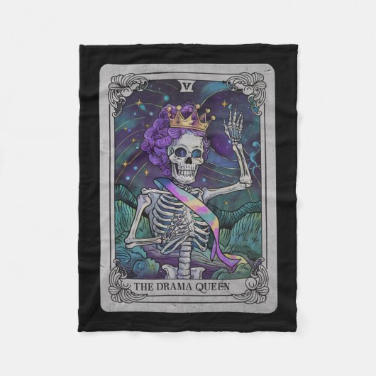 Skeleton Queen Tarot Kaart Gothic Witchy Halloween Fleece Deken (Voorkant)
