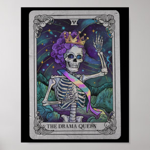 Skeleton Queen Tarot Kaart Gothic Witchy Halloween Poster