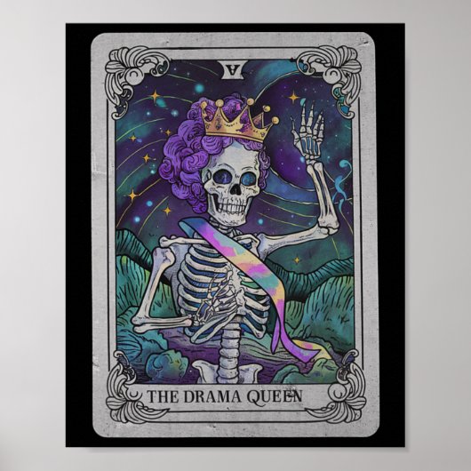 Skeleton Queen Tarot Kaart Gothic Witchy Halloween Poster (Voorkant)