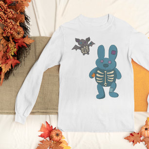 Skeleton Rabbit and Bat Schattige Halloween Graphi T-shirt