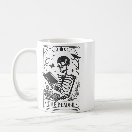 Skeleton Reading Book Lover Funny The Reader Tarot Koffiemok (Links)