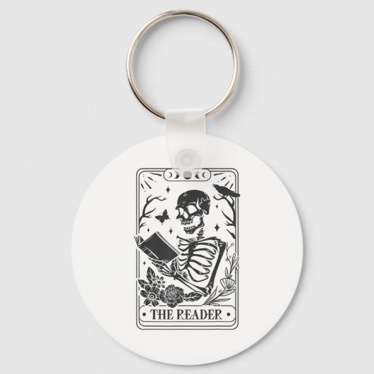 Skeleton Reading Book Lover Funny The Reader Tarot Sleutelhanger (Voorkant)