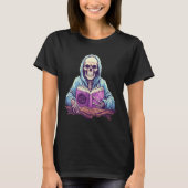 Skeleton Reading Book Pastel Goth Bookish Librari T-shirt (Voorkant)
