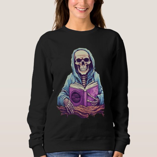 Skeleton Reading Book  Pastel Goth Bookish Librari Trui (Voorkant)