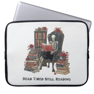 Skeleton Reading Laptoptas – Gothic Book Lover Laptop Sleeve