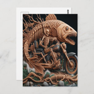 Skeleton reed zijn helikopterfiets over het pad briefkaart