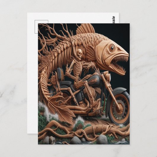 Skeleton reed zijn helikopterfiets over het pad briefkaart (Voorkant / Achterkant)