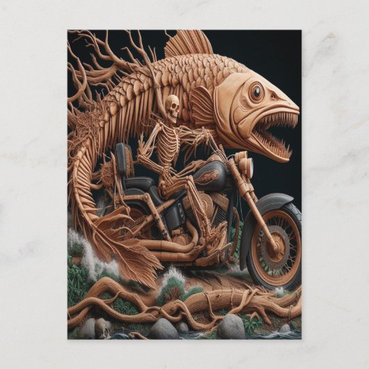 Skeleton reed zijn helikopterfiets over het pad briefkaart (Voorkant)