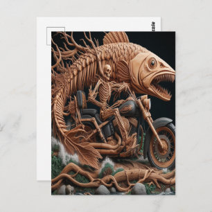 Skeleton reed zijn helikopterfiets over het pad briefkaart