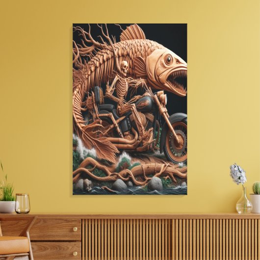 Skeleton reed zijn helikopterfiets over het pad canvas afdruk (Insitu (Woonkamer))