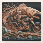 Skeleton reed zijn helikopterfiets over het pad glazen onderzetter (Voorkant)