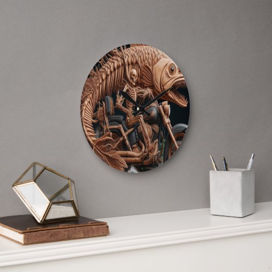 Skeleton reed zijn helikopterfiets over het pad grote klok (Kantoor)