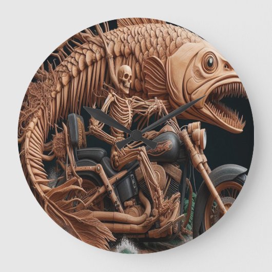 Skeleton reed zijn helikopterfiets over het pad grote klok (Voorkant)