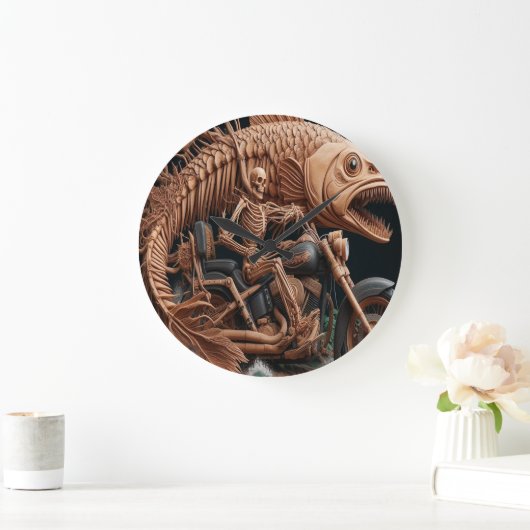 Skeleton reed zijn helikopterfiets over het pad grote klok (Huis)