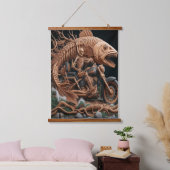 Skeleton reed zijn helikopterfiets over het pad hangend wandkleed (Slaapkamer)