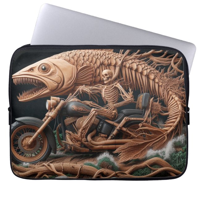 Skeleton reed zijn helikopterfiets over het pad laptop sleeve (Voorkant)