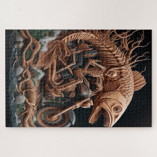 Skeleton reed zijn helikopterfiets over het pad legpuzzel (Horizontaal)