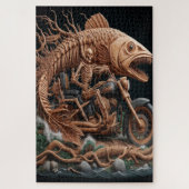 Skeleton reed zijn helikopterfiets over het pad legpuzzel (Verticaal)