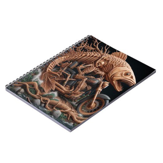 Skeleton reed zijn helikopterfiets over het pad notitieboek (Linkerzijde)