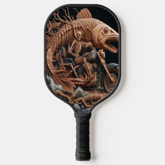 Skeleton reed zijn helikopterfiets over het pad pickleball paddle (Voorkant)