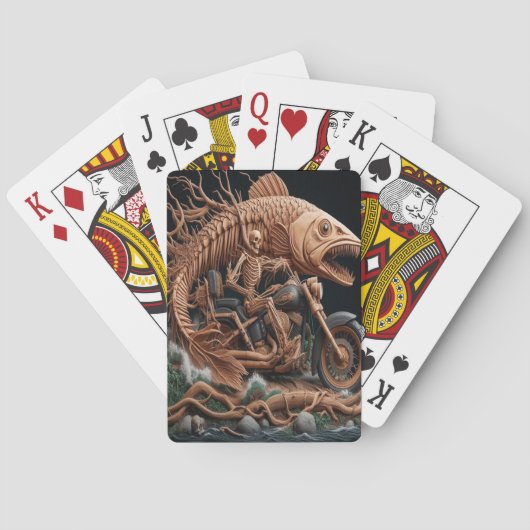Skeleton reed zijn helikopterfiets over het pad pokerkaarten (Achterkant)