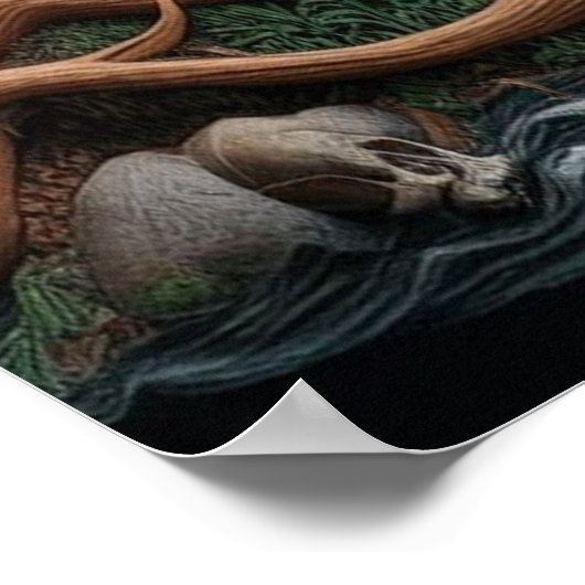 Skeleton reed zijn helikopterfiets over het pad poster (Hoek)