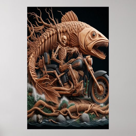 Skeleton reed zijn helikopterfiets over het pad poster (Voorkant)