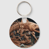 Skeleton reed zijn helikopterfiets over het pad sleutelhanger (Voorkant)